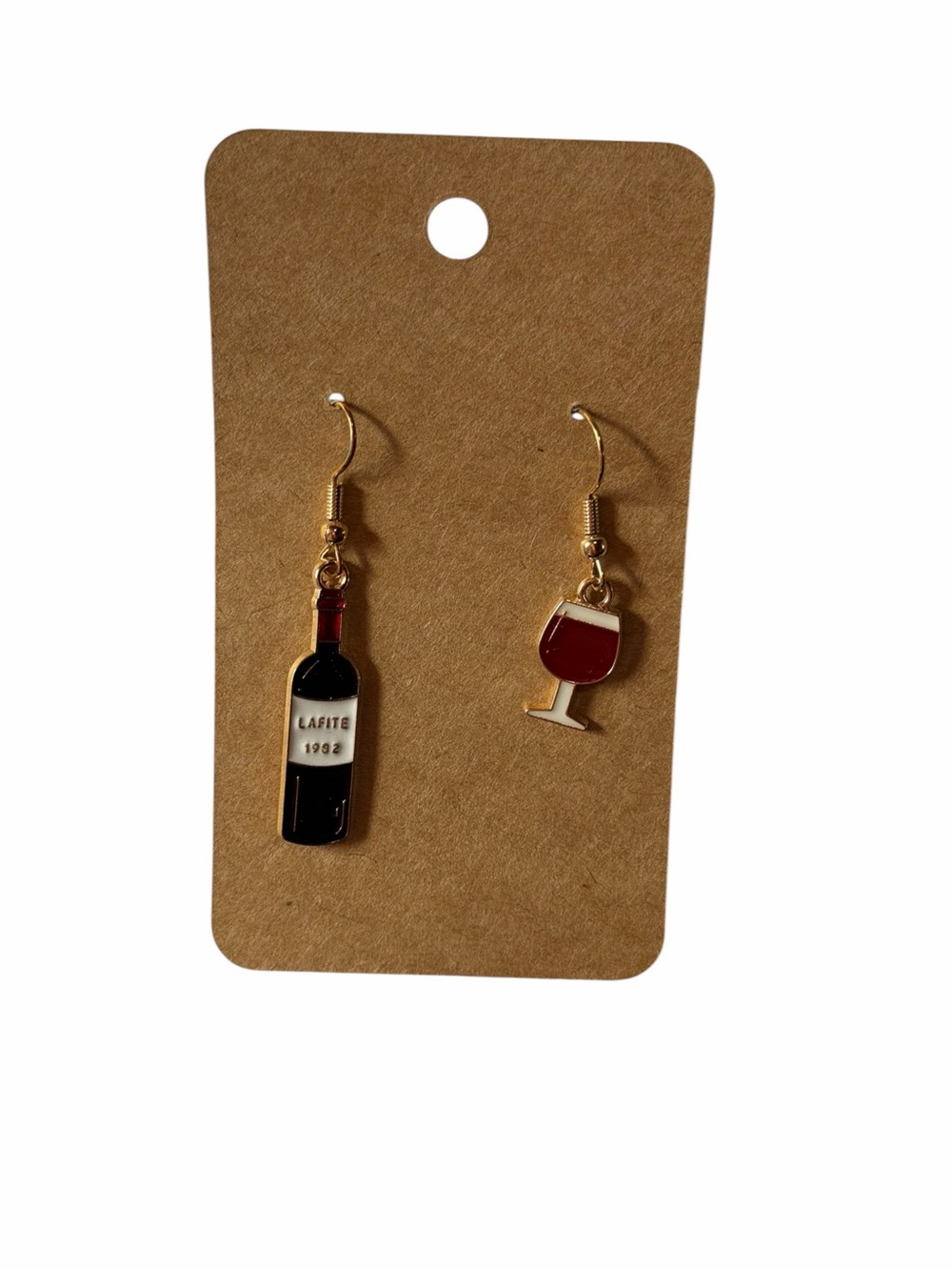 Gold-Tone Wine Bottle & Wine Glass Dangle Earrings - Red/Black